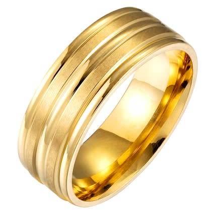 ASHA CRAFT - Mens Grooved Gold Steel Wedding Band. Ring Size 13