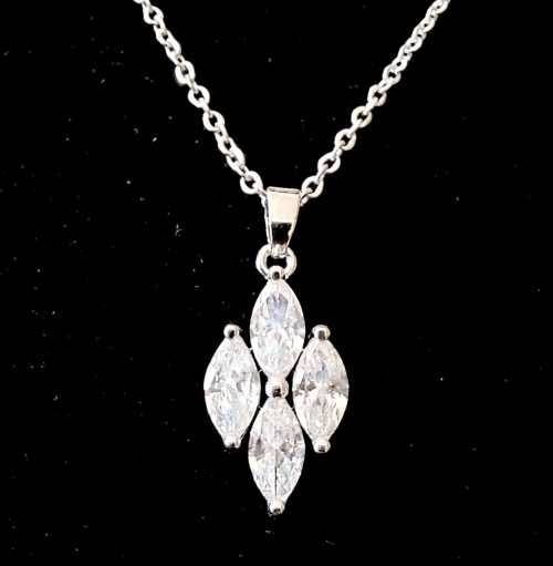 ASHA CRAFT - Sparkling 1.20ct White CZ Marquise Pendant Necklace