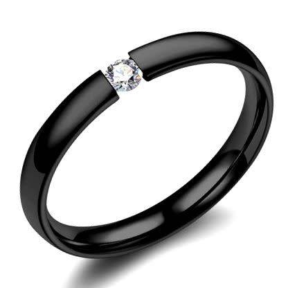 CERTIFIED - ASHA CRAFT Black Titanium Solitaire CZ Ladies Ring. Size 7