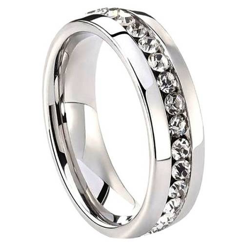 ASHA CRAFT - Full Eternity White CZ 6mm Stainless Steel Band. Ring Size 5