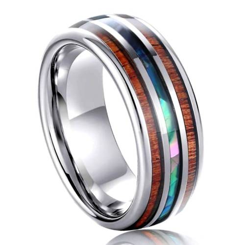 ASHA CRAFT - Mens Wood and Shell Inlay Wedding Band. Ring Size 12