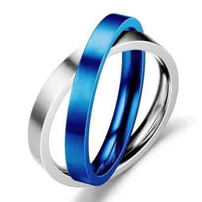Blue Stainless Steel Interlocking Russian Rolling Ring. Size 10