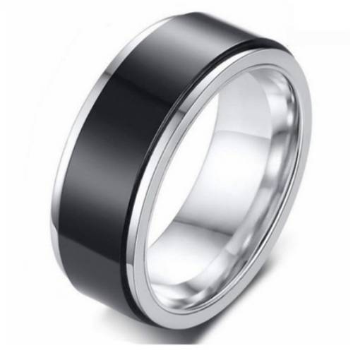 Black Silver Stainless Steel Spinner Ring. Size 6,7,8,9,10,11,12,13