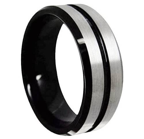 FINAL DAYS OF R1 AUCTIONS: Mens Black Silver 8mm Wedding Band. Ring Size 10
