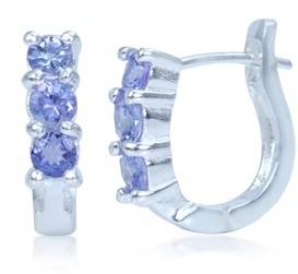 ASHA CRAFT - 3-stone 0.90ct Genuine Tanzanite 925 Sterling Silver Huggie Earrings