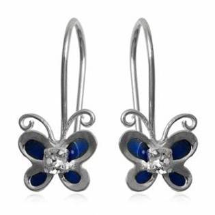 ACJ - ON SALE!! Enamel and Crystal 925 Sterling Silver Earrings - Blue