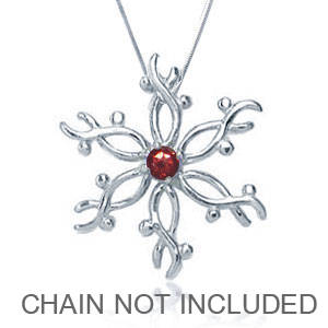 BRAND NEW 0.10ct Genuine Garnet Snowflake 925 Sterling Silver Pendant