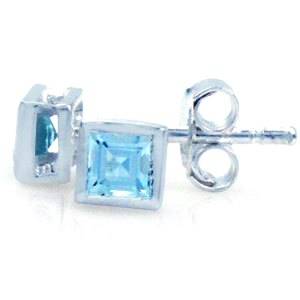 100% REAL 0.40ct Blue Topaz Princess cut 925 Sterling Silver Earrings
