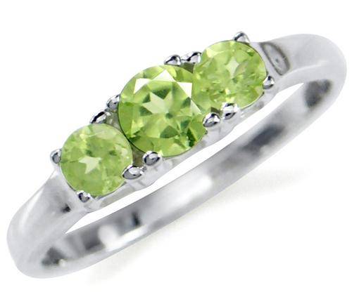 ASHA CRAFT - 0.61ct Genuine Peridot 3-stone 925 SOLID Sterling Silver Ring. Size 11 / W