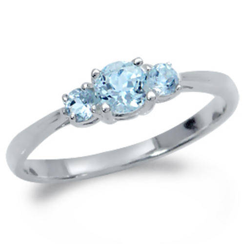 ASHA CRAFT - 0.50ct Genuine Blue Topaz 3-stone 925 SOLID Sterling Silver Ring. Size 8 / Q