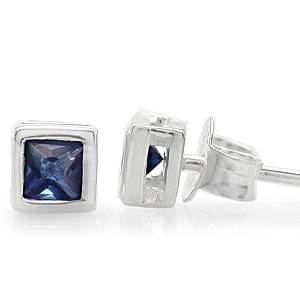 STUDS! 0.36ct Sapphire CZ Princess cut Earrings 925 Sterling Silver