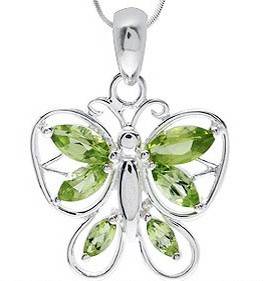 ASHA CRAFT - 1.00ct Genuine Peridot Butterfly Pendant 925 Sterling Silver with Chain