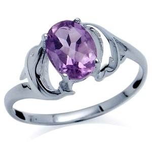 1.00ct Genuine Amethyst 925 Sterling Silver Dolphin Ring. Size 5 / K