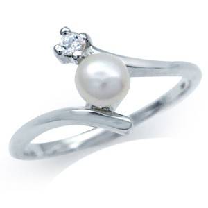 ASHA CRAFT - Freshwater Pearl and White Topaz Ring 925 Sterling Silver. Size 7 / O