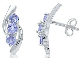 WOW!! 0.84ct Genuine Tanzanite 3stone 925 Sterling Silver Earrings