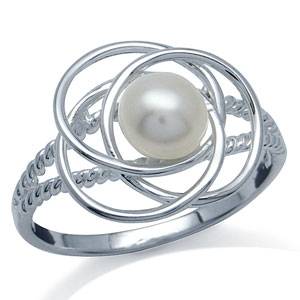 6MM White Freshwater Pearl 925 Sterling Silver Ring. Size 6/M