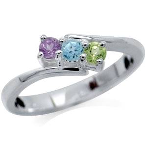 0.39ct Genuine Amethyst, Blue Topaz, Peridot 925 Sterling Silver Ring. Size 6/M