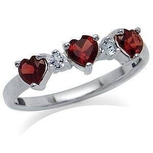 0.95ct Genuine Garnet Hearts 925 Sterling Silver Ring. Size 8/Q