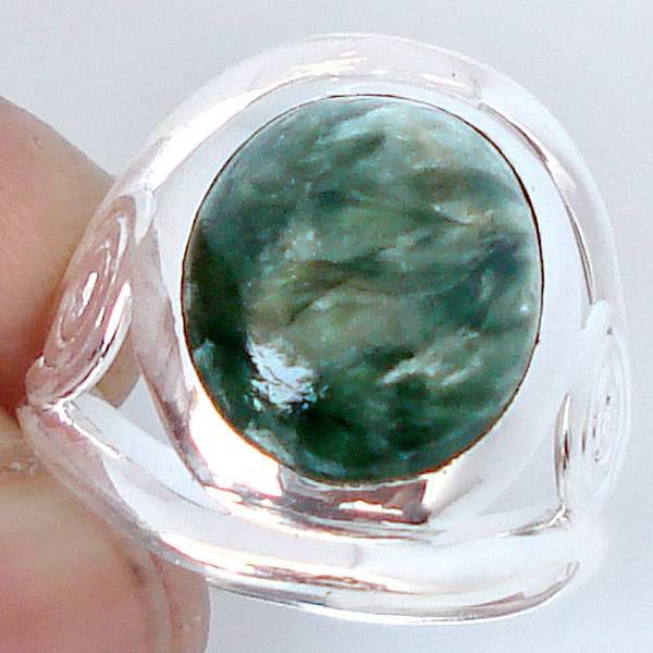 5.59ct Genuine Seraphinite 925 Sterling Silver Cocktail Ring. Size 6.5 / N