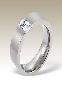 BRAND NEW Tension set Square cut CZ 316L SS Ring - Size 10 / U
