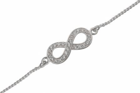 INFINITY White Cubics 925 Solid Sterling Silver Box Chain Bracelet