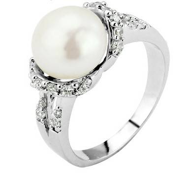 Freshwater Pearl and CZ Accents 925 Sterling Silver Ring - Size 7 / O