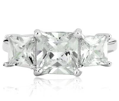 ACJ - Sparkling White CZ Rhodium Polished Ring - Size 8 / Q