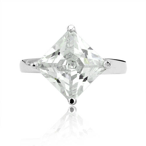 ACJ - Sparkling White CZ Rhodium Polished Ring - Size 8 / Q