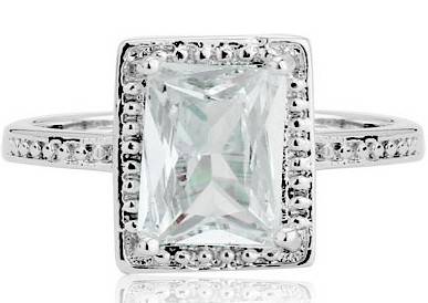 ACJ - Sparkling White CZ Rhodium Polished Ring - Size 7 / O