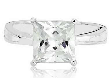 ACJ - Sparkling White CZ Rhodium Polished Ring - Size 6 / M