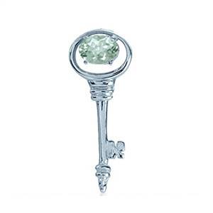 Natural Green Amethyst 925 Sterling Silver Key Pendant - LARGE 23MM