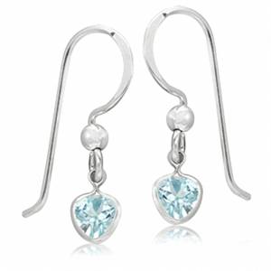 1ct. Natural Heart Shape Blue Topaz 925 Sterling Silver Dangle Earrings