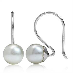 5MM White Pearl 925 Sterling Silver Hook Earrings