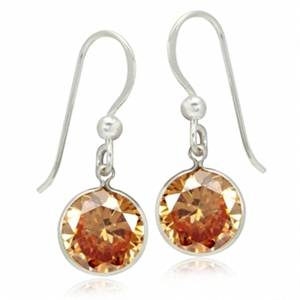 10MM Champagne CZ 925 Sterling Silver Dangle Earrings