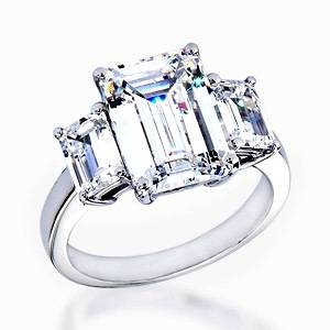 Sensational Cr. Diamond 3-Stone Rhodium Polished Ring - Size 7 / O