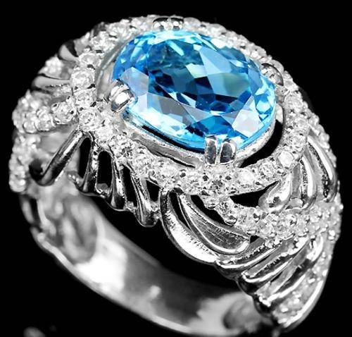 DESIGNER DREAMS! 5.53ct Natural Swiss Blue Topaz and CZ Ring. Size 6.75 / O
