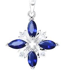 Sapphire Blue & White CZ 925 Sterling Silver Snowflake Pendant + Chain