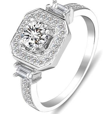 Exquisite 925 Sterling Silver Sim. Diamond Engagement Ring. Size 7 / O / 17.3mm