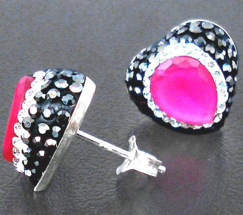 4.57cts PINK RUBY GEMSTONE 925 STERLING SILVER STUD EARRINGS