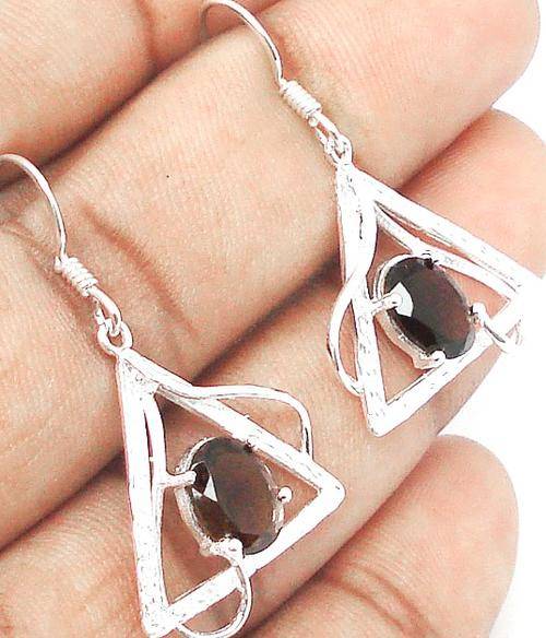 5.12cts NATURAL BROWN SMOKEY TOPAZ GEMSTONE 925 SILVER EARRINGS