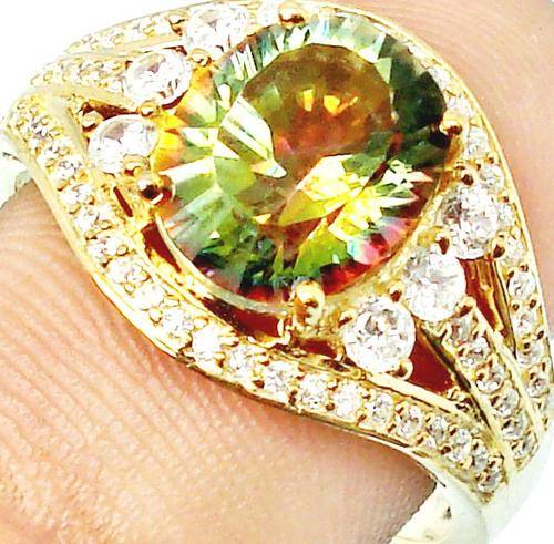 4.36cts GREEN RAINBOW TOPAZ GEMSTONE 18KT VERMEIL RING size 7 / O