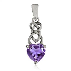1.04ct. Natural Heart Shape Amethyst 925 Sterling Silver Celtic Knot Pendant