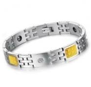 316L Stainless Steel Men's Bracelet with Gold Detail and CZ
