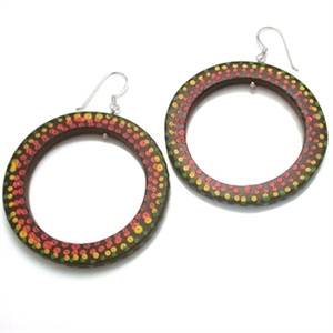 LAST PAIR!!! Hand Painted Wood Wooden 925 Sterling Silver Earrings