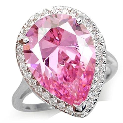 HUGE 19.45ct. Pink and White Cubics Exclusive 925 Silver Ring. Size 9 / S / 19mm