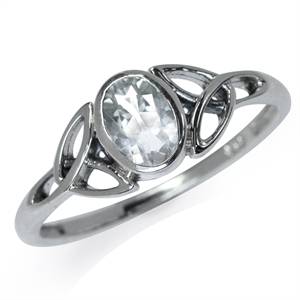 0.92ct White Topaz 925 Sterling Silver Triquetra Celtic Knot Ring. Size 10/U/20mm