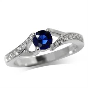 0.55ct Sapphire Blue & White Cubics 925 SOLID Sterling Silver Ring. Size 7 / O / 17.3mm