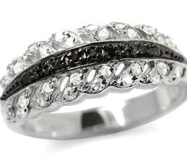 0.185ct Jet Black and White Cubics 925 SOLID Sterling Silver Ring. Size 5.5 / L / 16.1mm