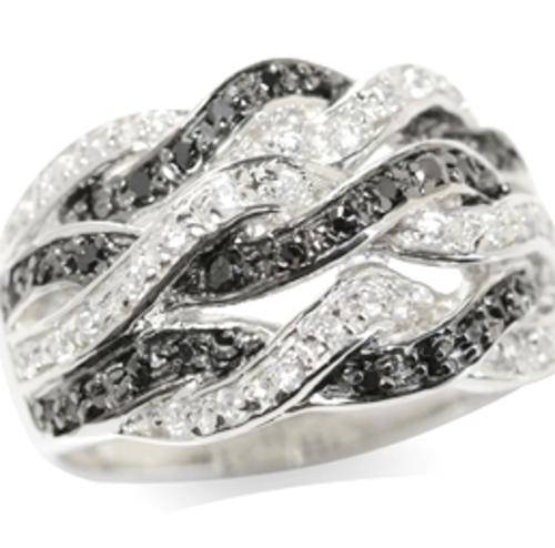 0.295ct Jet Black and White Cubics 925 SOLID Sterling Silver Ring. Size 7 / O / 17.3mm