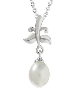 6mm Ivory Freshwater Pearl 925 Sterling Silver Leaf Necklace - GUARANTEED REAL SILVER!